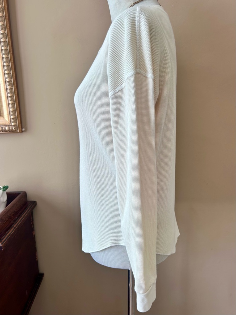 Mate the Label Harper Henley Top Thermal Oranic Waffle Knit Crew Bone White M - Picture 6 of 14
